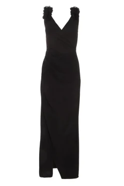 Quiz Wrap Dresses|Wedding Guest Dresses>Black Floral Strap Maxi Wrap Dress