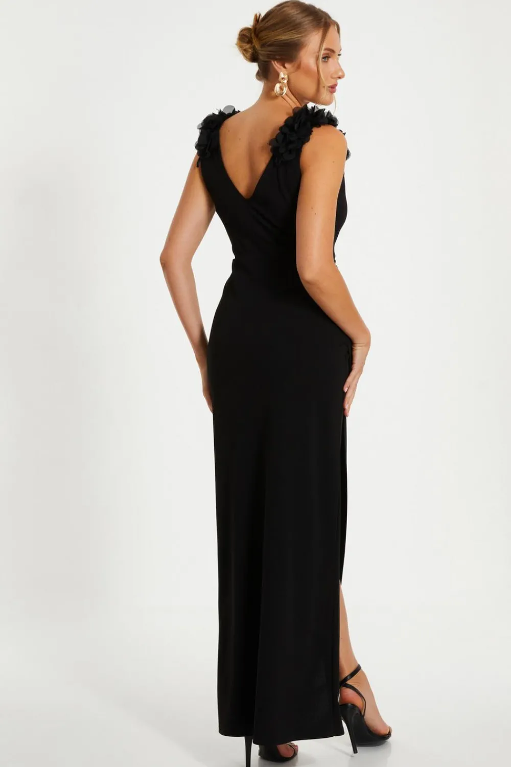 Quiz Wrap Dresses|Wedding Guest Dresses>Black Floral Strap Maxi Wrap Dress