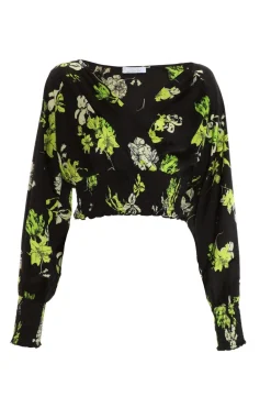 Quiz Going Out Tops|Crop Tops>Black Floral Wrap Crop Top