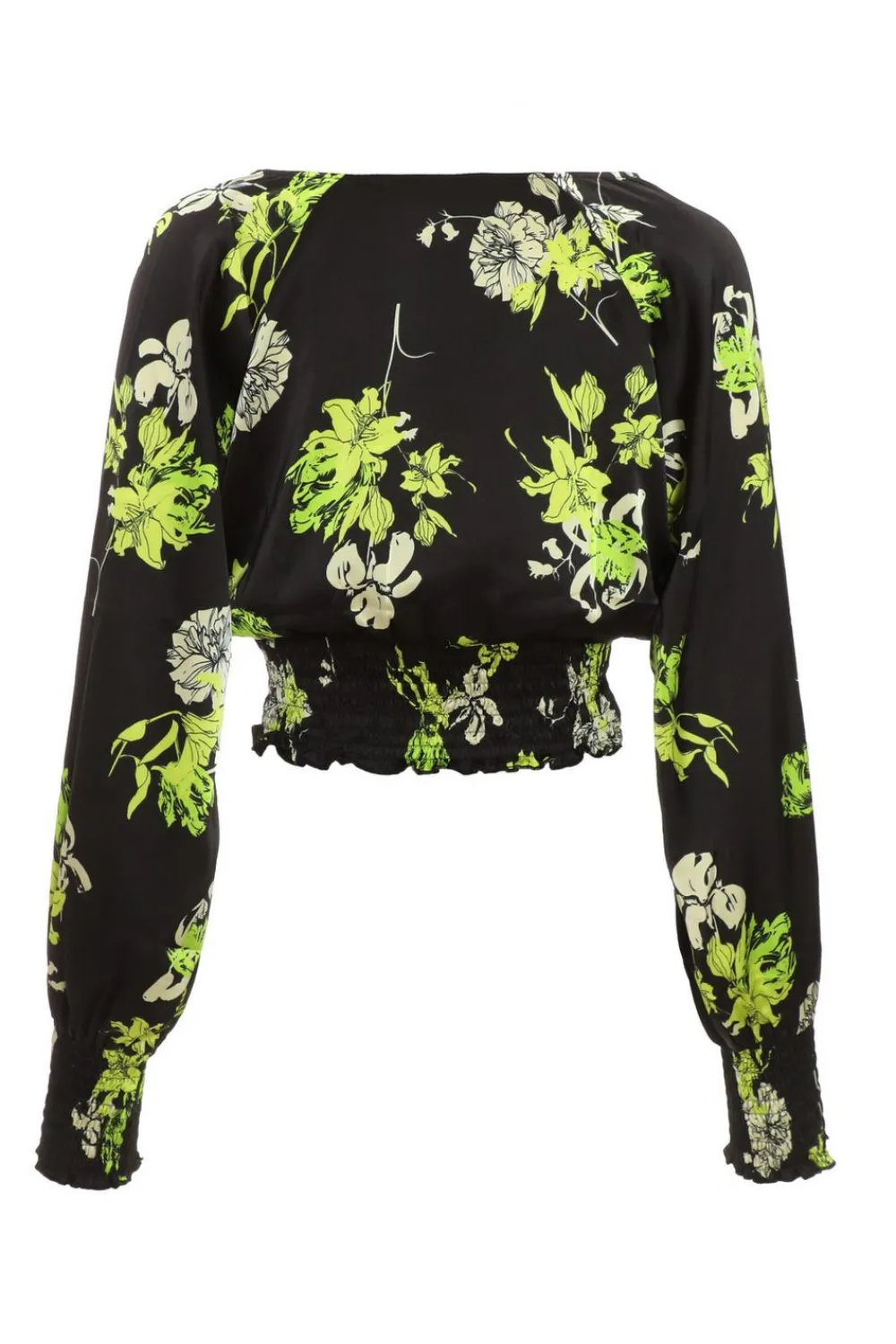 Quiz Going Out Tops|Crop Tops>Black Floral Wrap Crop Top