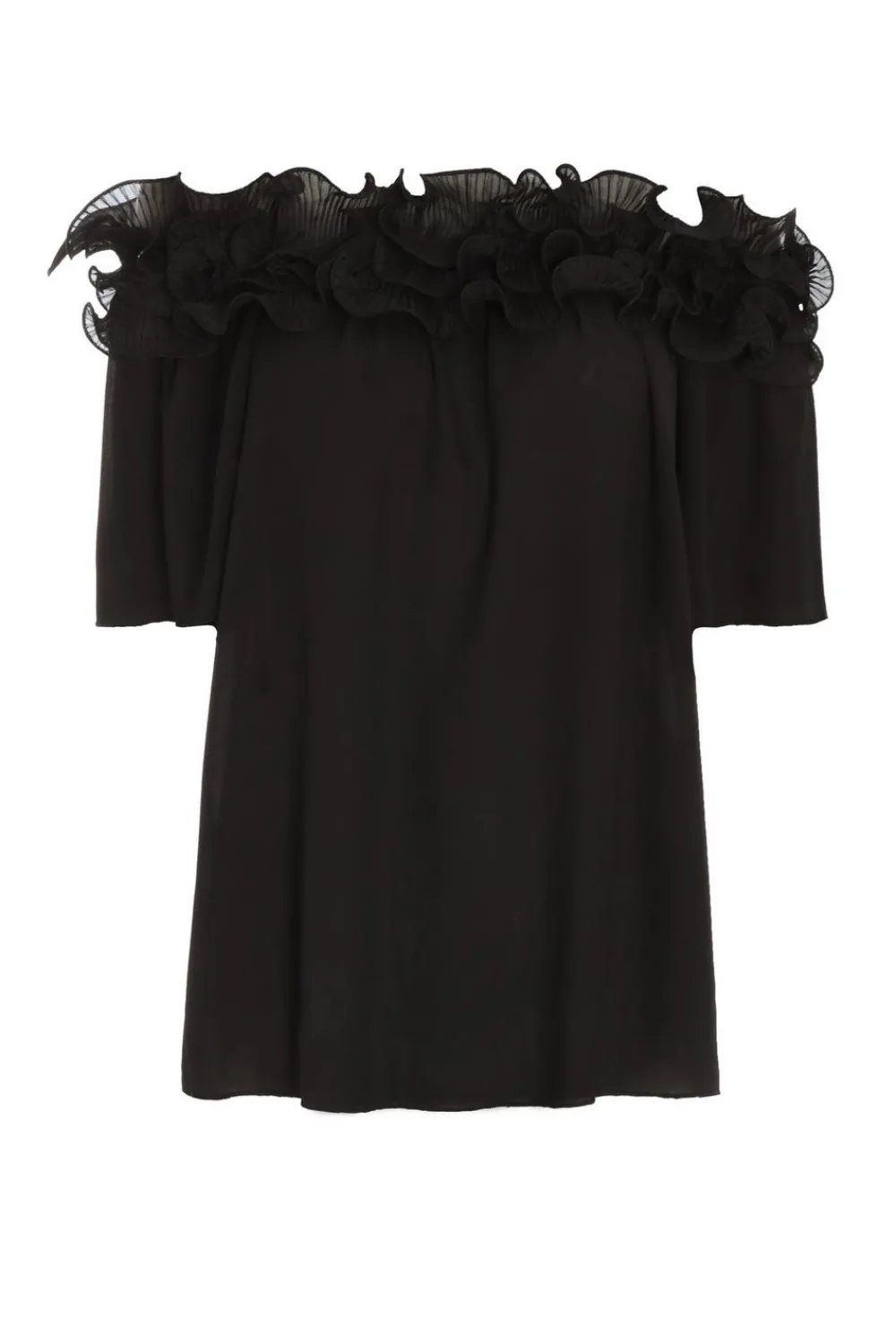 Quiz Bardot Tops|Tops>Black Frill Bardot Top