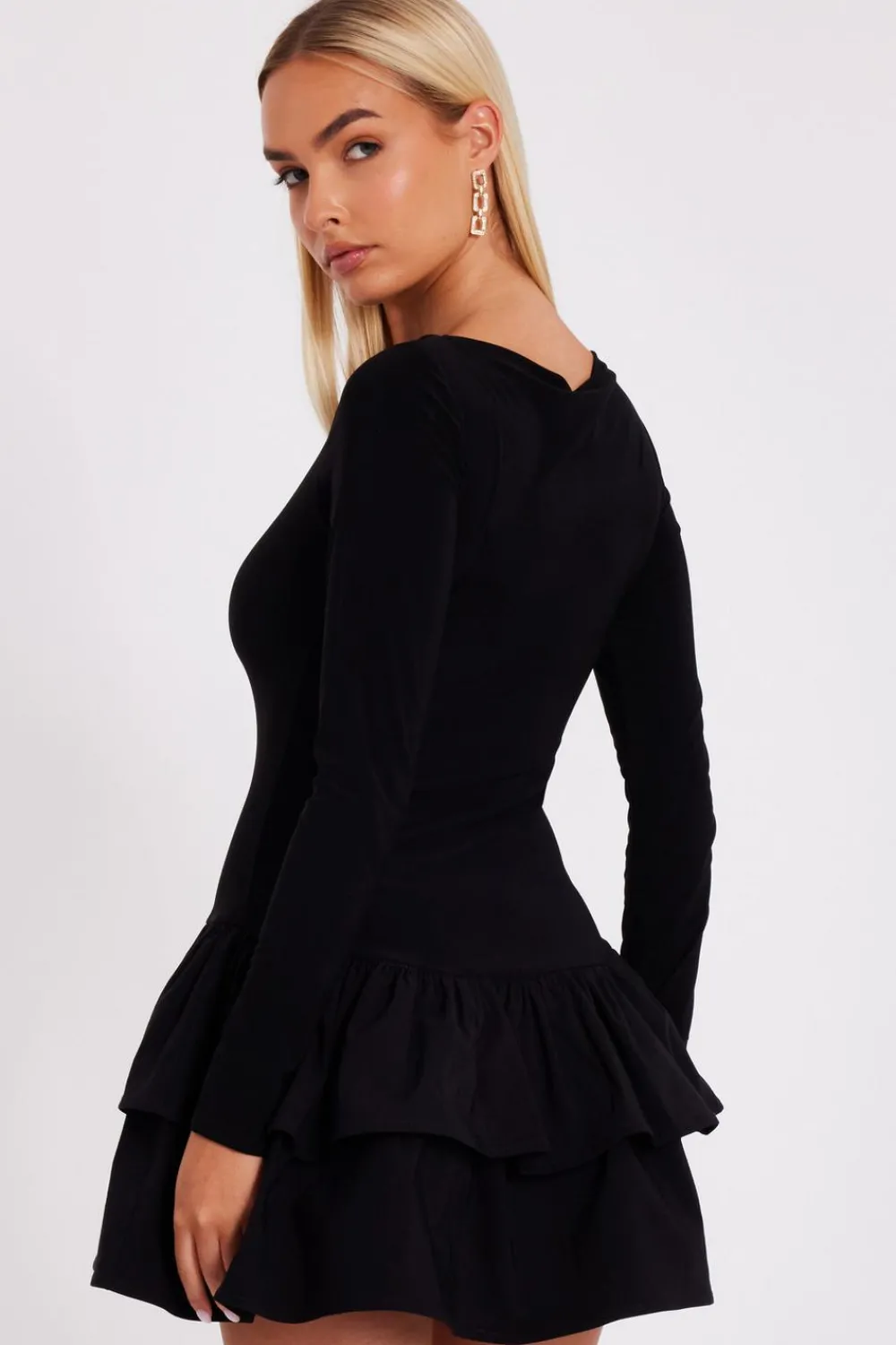 Quiz Going Out|Dresses>Black Frill Mini Dress