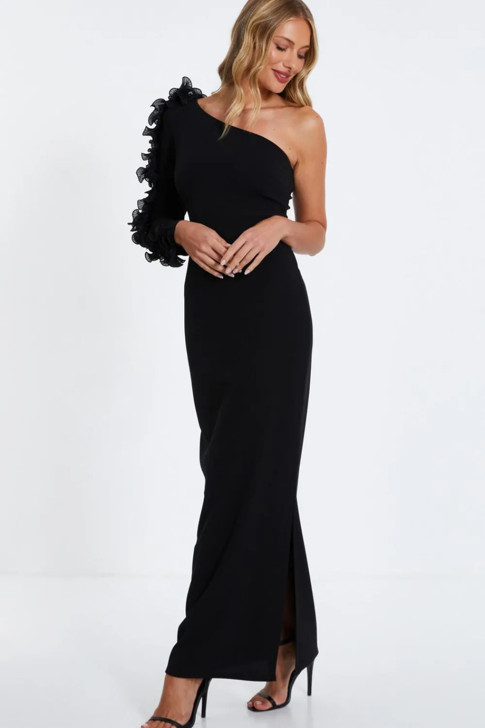 Quiz Prom Dresses|Prom & Ball>Black Frill One Shoulder Maxi Dress