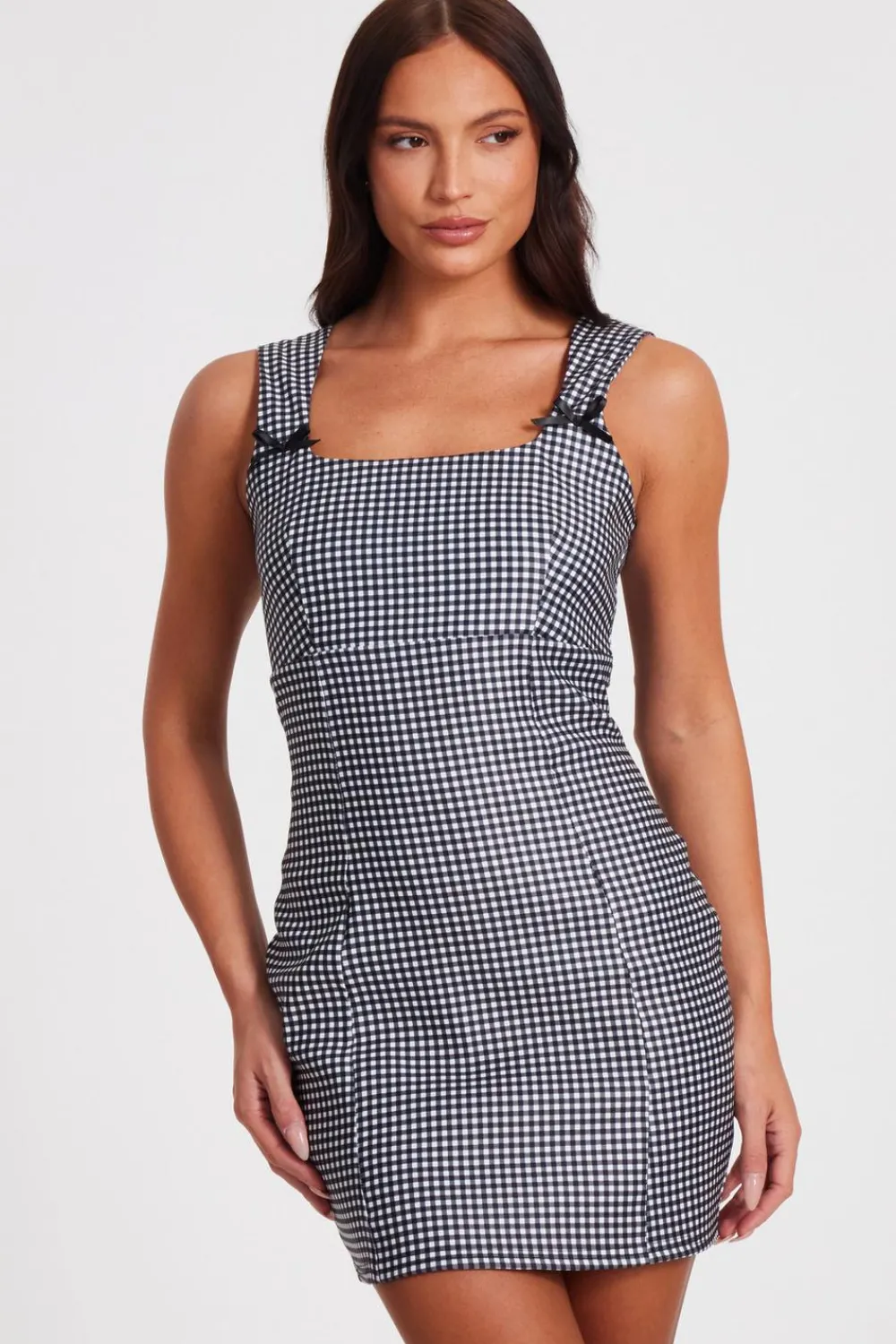 Quiz Summer Clothes|Dresses>Black Gingham Mini Dress