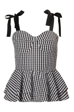 Quiz Summer Tops|Going Out Tops>Black Gingham Peplum Top