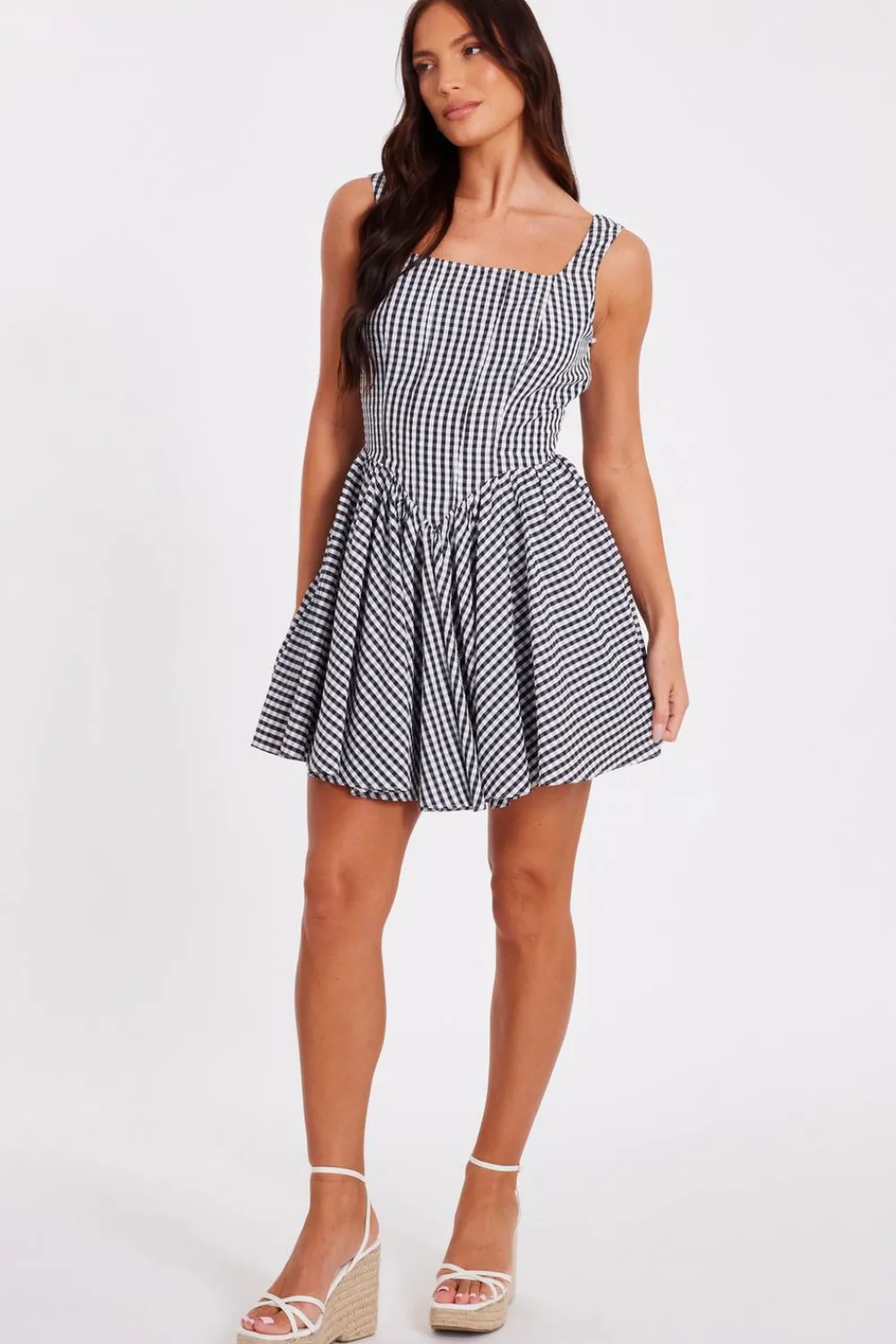 Quiz Summer Clothes|Holiday>Black Gingham Skater Dress