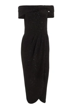 Quiz Evening Dresses|Christening Guest>Black Glitter Bardot Midi Dress