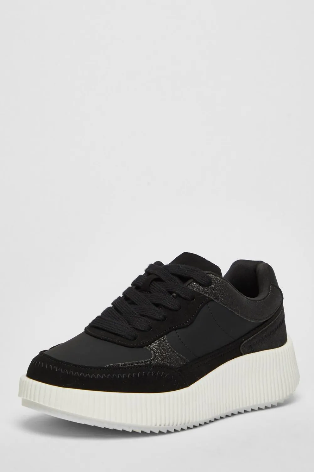 Quiz Trainers>Black Glitter Chunky Trainers