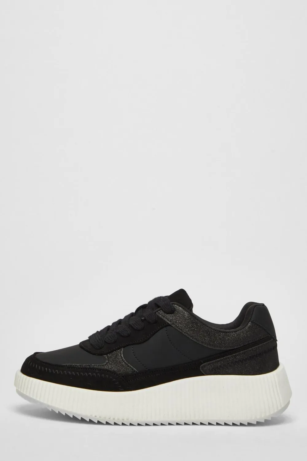Quiz Trainers>Black Glitter Chunky Trainers