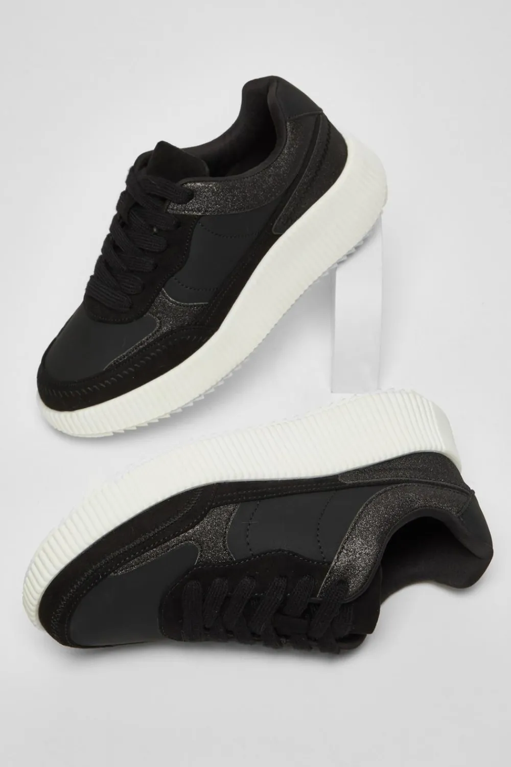 Quiz Trainers>Black Glitter Chunky Trainers