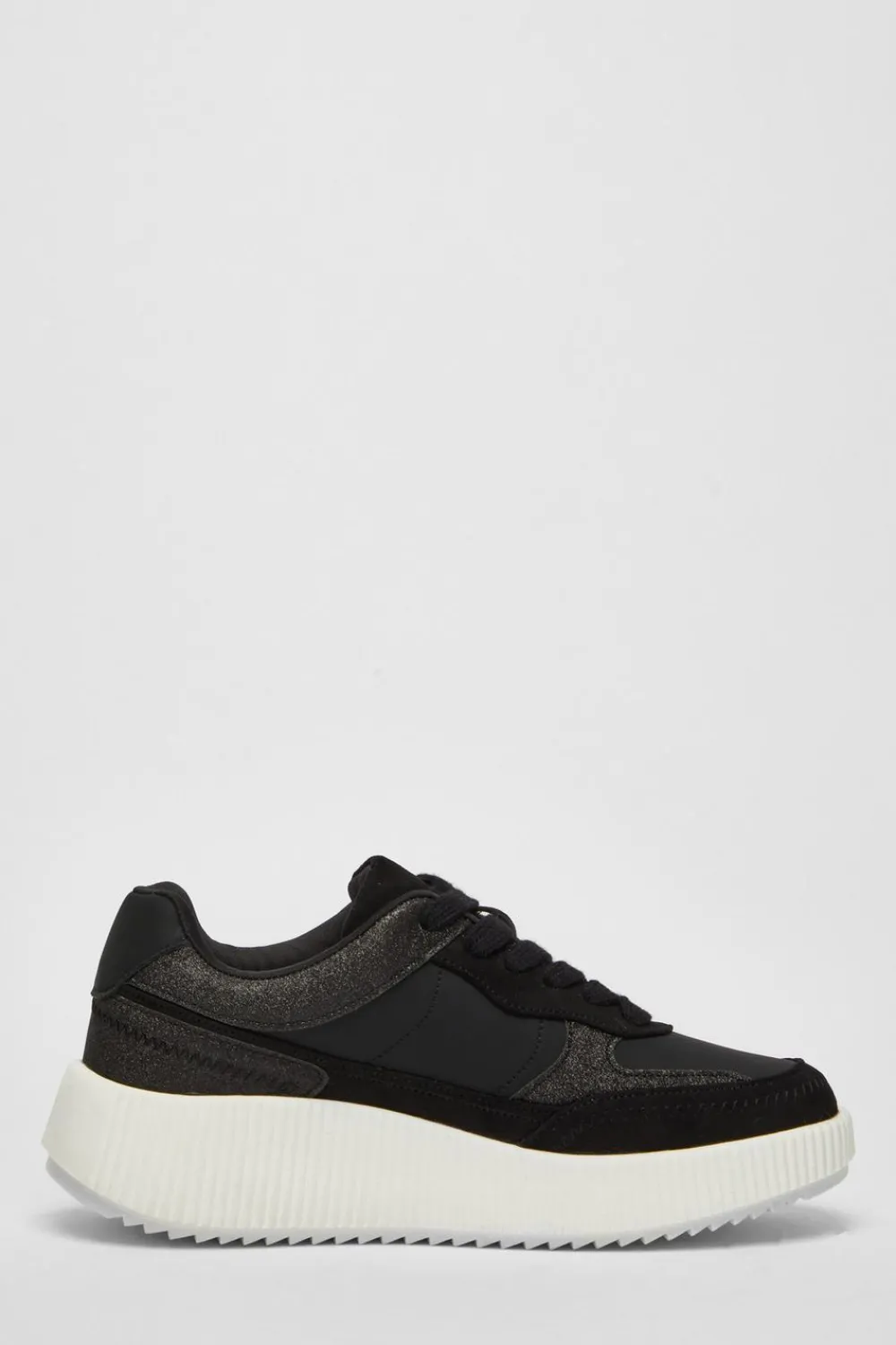Quiz Trainers>Black Glitter Chunky Trainers