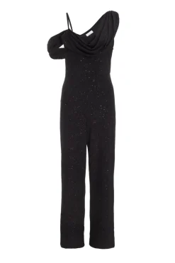 Quiz Occasion Jumpsuits|Going Out Jumpsuits>Black Glitter Cowl Neck Jumpsuit