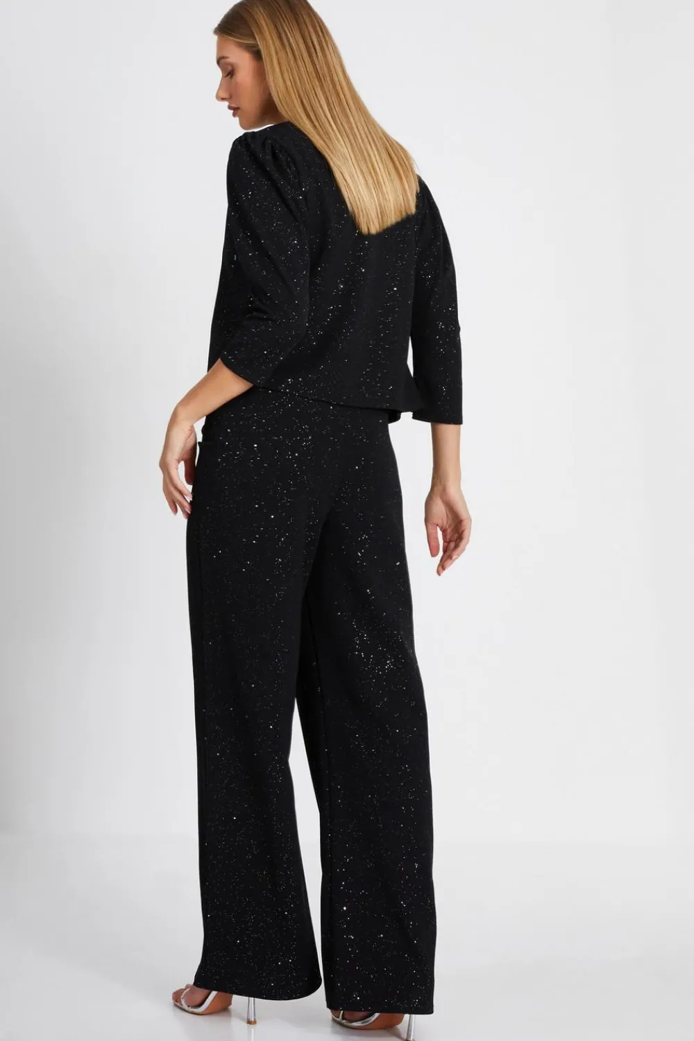 Quiz Christening Guest|Jackets & Coats>Black Glitter Cropped Jacket