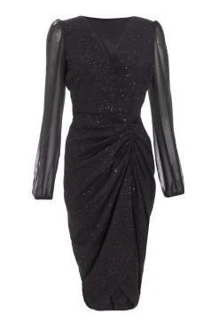 Quiz Wrap Dresses|Midi Dresses>Black Glitter Midi Dress