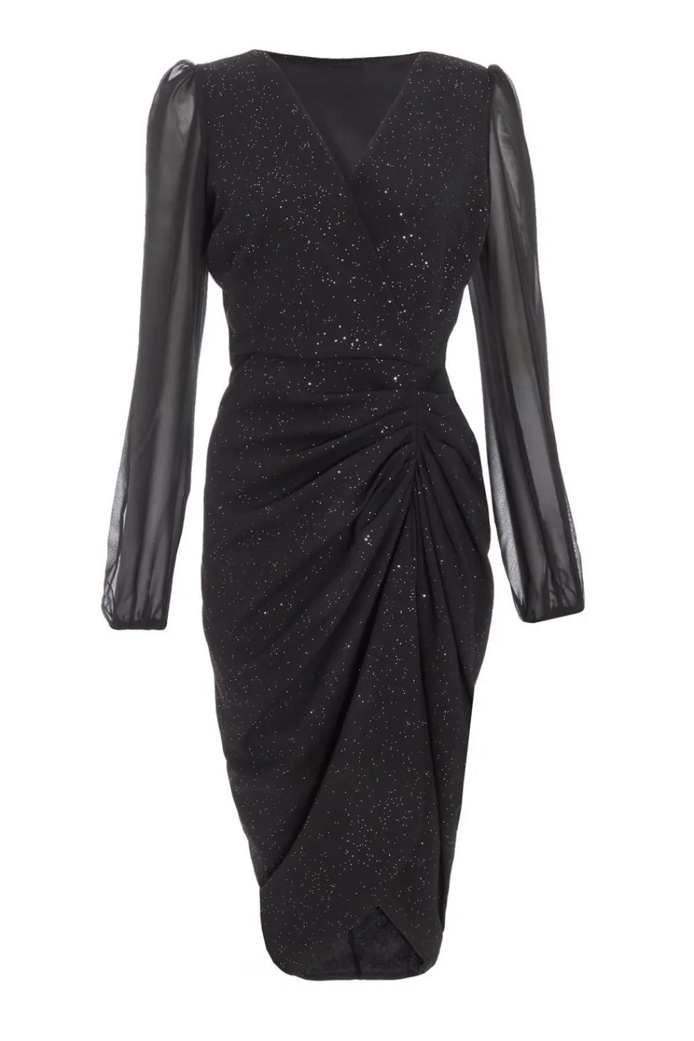 Quiz Wrap Dresses|Midi Dresses>Black Glitter Midi Dress