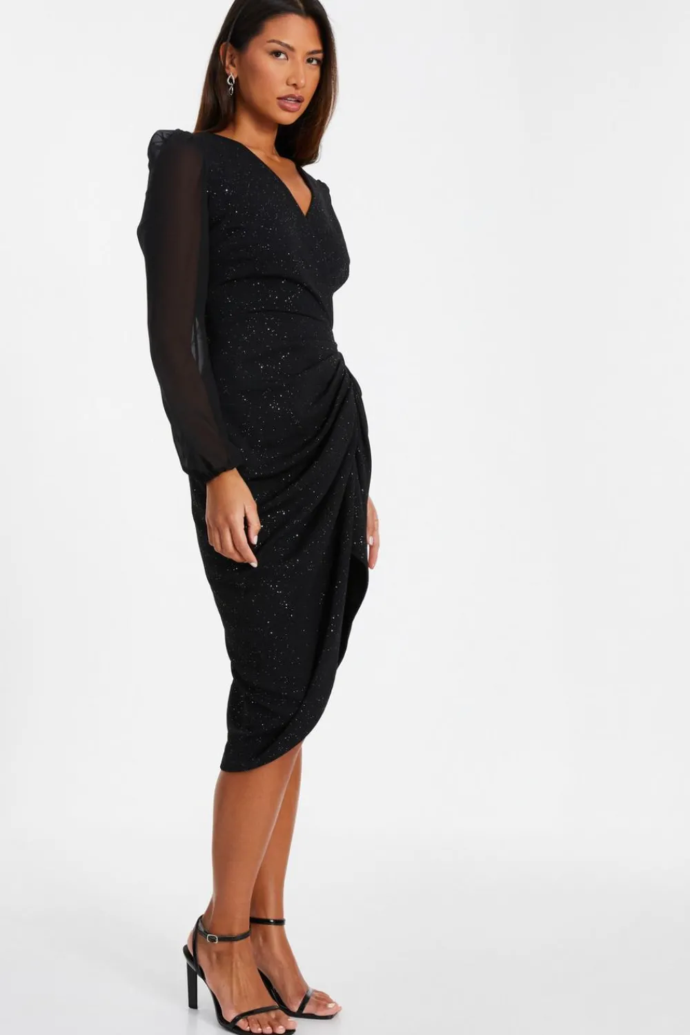 Quiz Wrap Dresses|Midi Dresses>Black Glitter Midi Dress