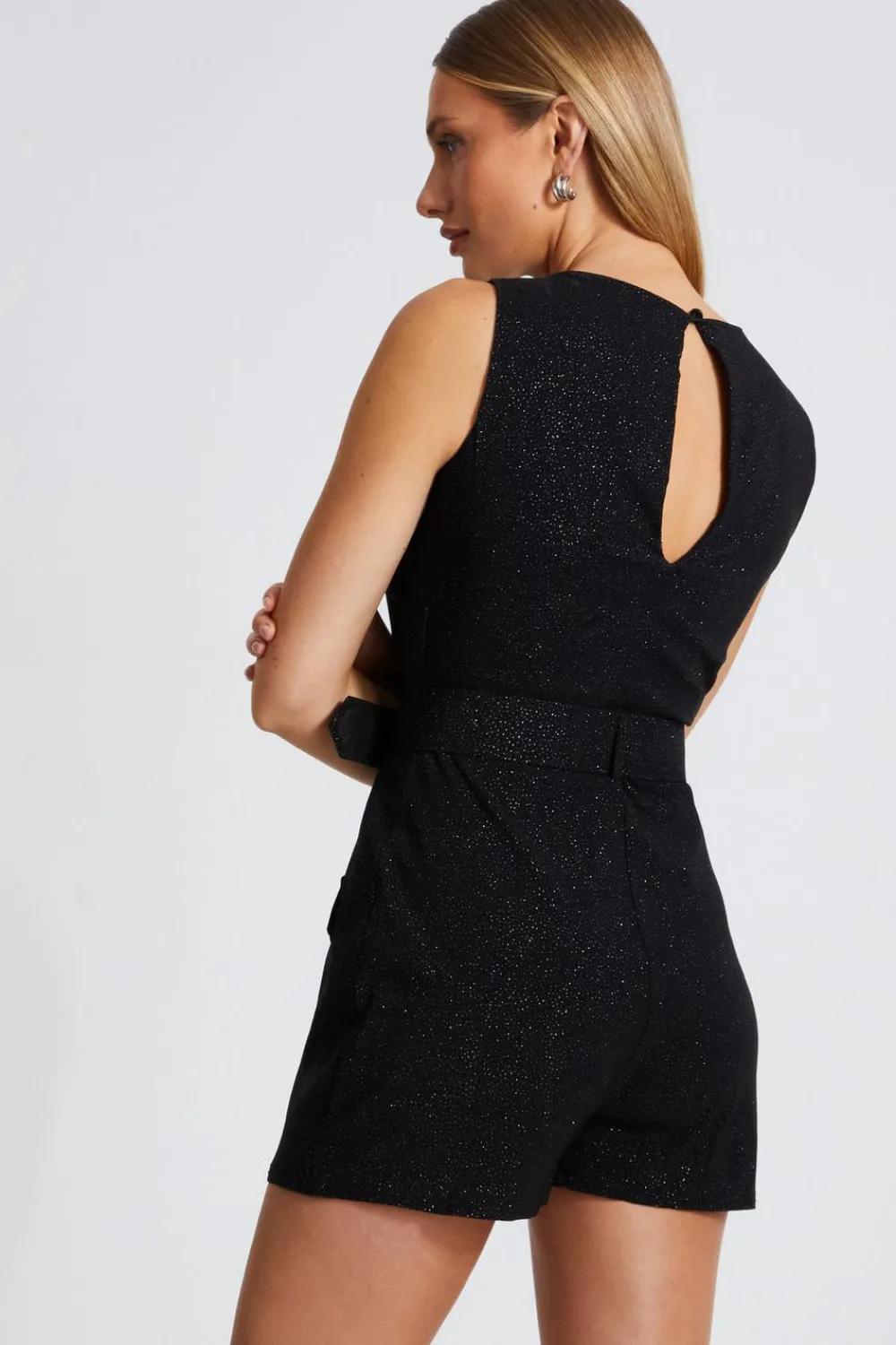 Quiz Playsuits|Playsuits>Black Glitter Skort Playsuit