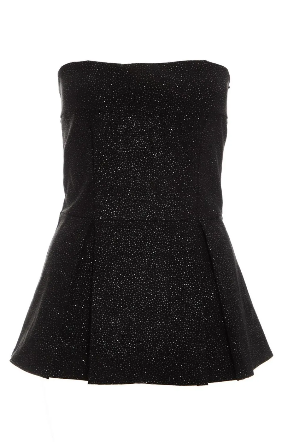 Quiz Going Out Tops|Crop Tops>Black Glitter Strapless Peplum Top