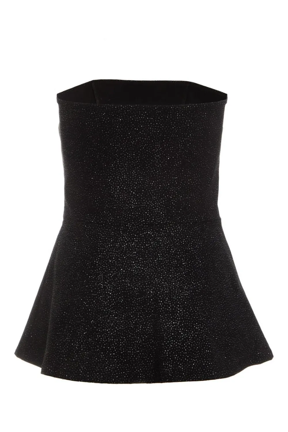Quiz Going Out Tops|Crop Tops>Black Glitter Strapless Peplum Top