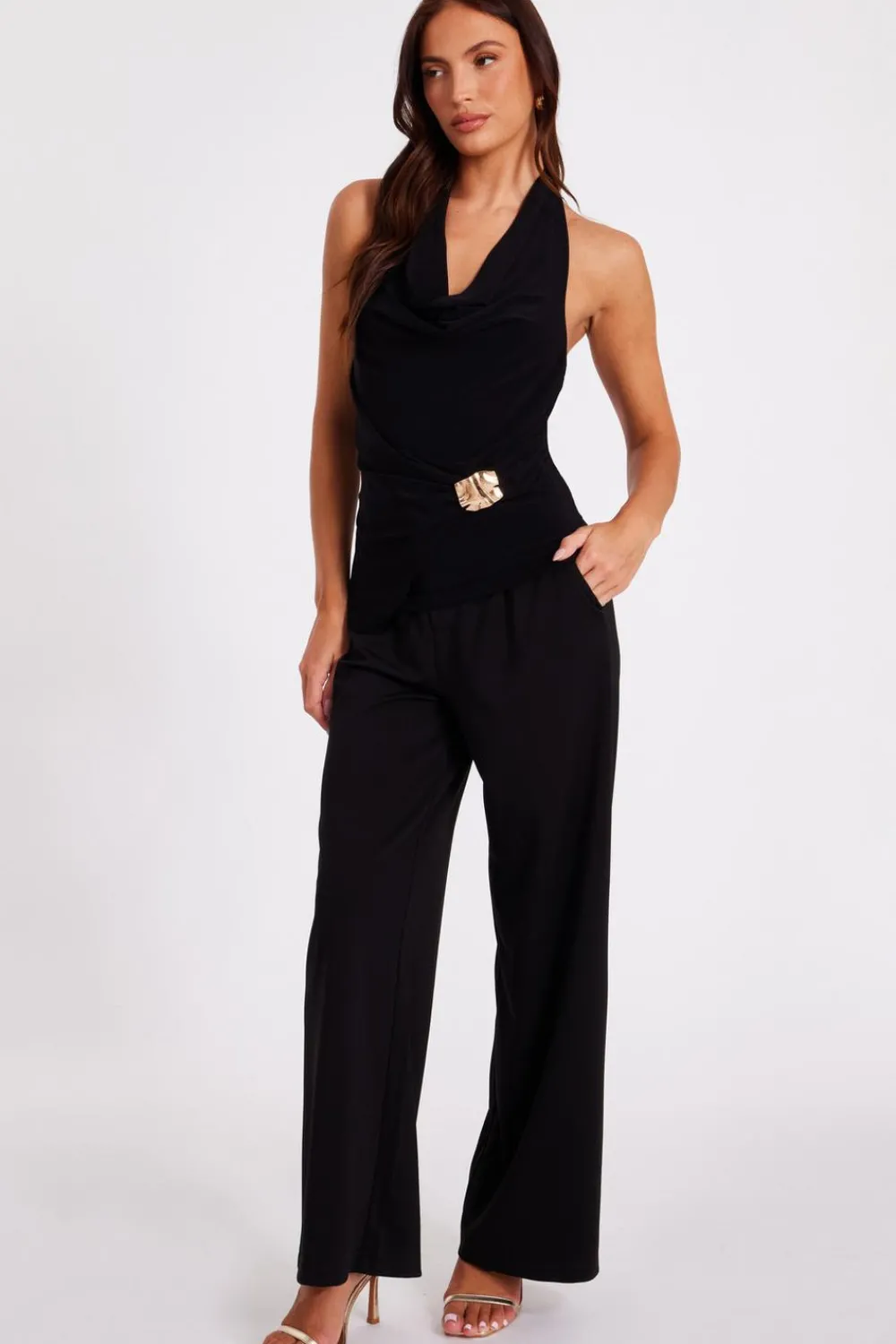 Quiz Going Out Tops|Tops>Black Halter Neck Wrap Top