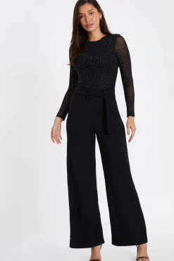 Quiz Trousers|Casual Clothing>Black High Waist Belted Palazzo Trousers
