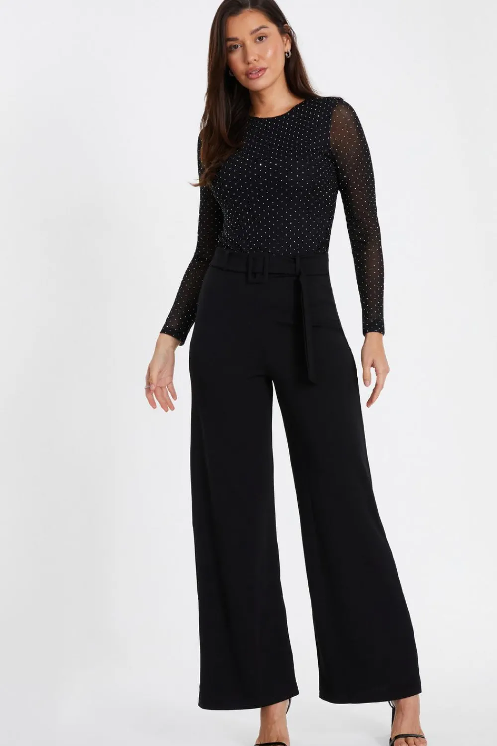 Quiz Trousers|Casual Clothing>Black High Waist Belted Palazzo Trousers