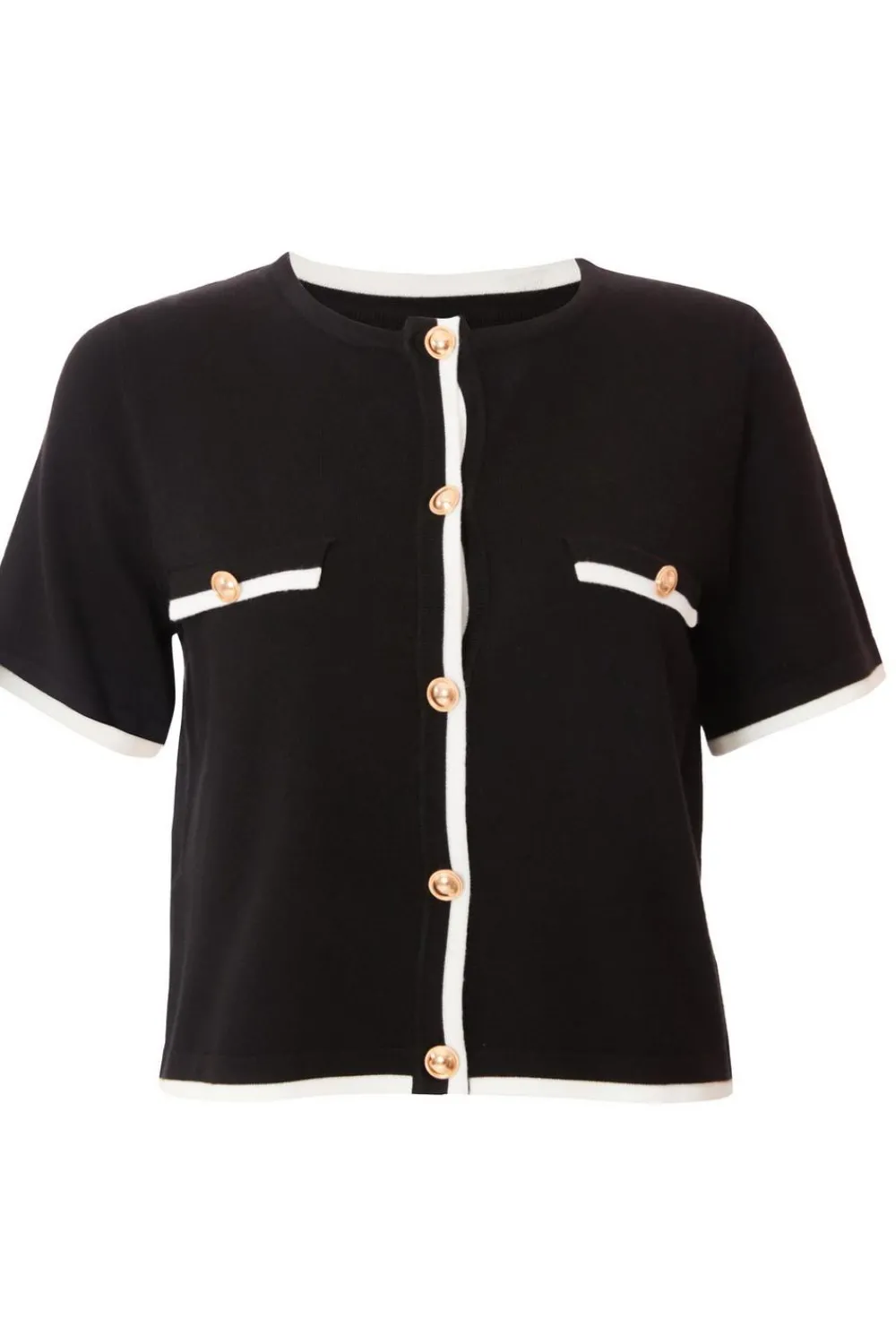 Quiz Day Tops|Crop Tops>Black Knit Contrast Top