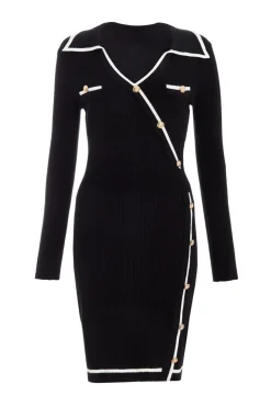 Quiz Workwear|Knitwear>Black Knit Contrast Trim Dress