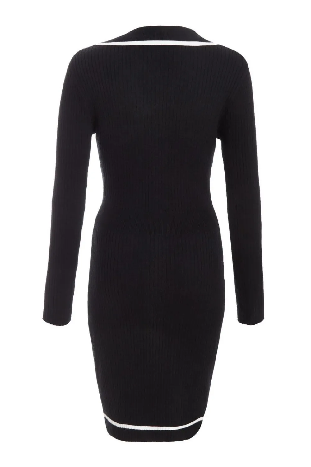 Quiz Workwear|Knitwear>Black Knit Contrast Trim Dress