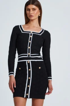 Quiz Skirts|Knitwear>Black Knit Contrast Trim Skirt