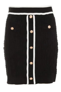 Quiz Skirts|Knitwear>Black Knit Contrast Trim Skirt