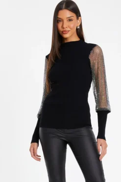 Quiz Knitwear|Jumpers>Knit Diamante Sleeve Jumper