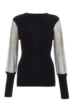 Quiz Knitwear|Jumpers>Knit Diamante Sleeve Jumper