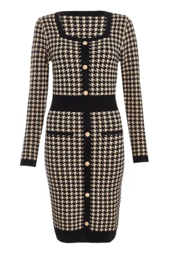 Quiz Knitwear|Casual Clothing>Black Knit Dog Tooth Jumper Dress