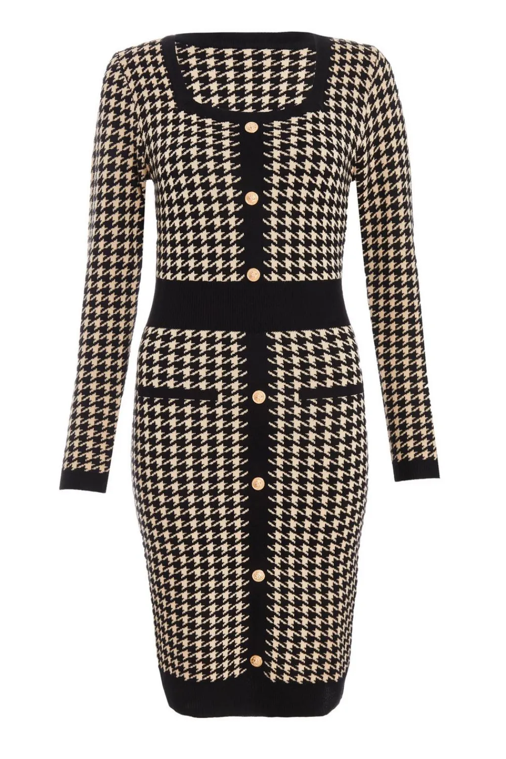 Quiz Knitwear|Casual Clothing>Black Knit Dog Tooth Jumper Dress