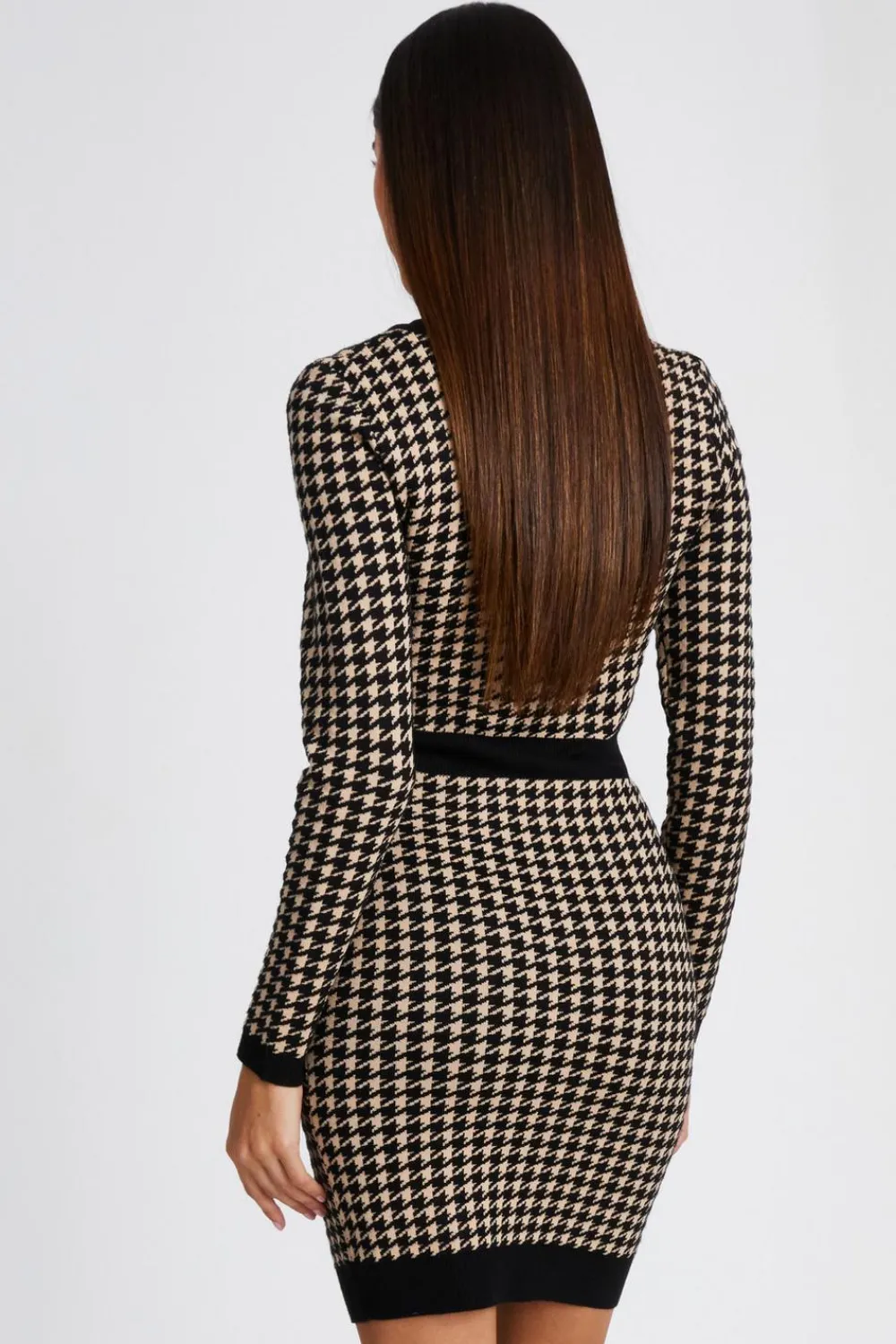 Quiz Knitwear|Casual Clothing>Black Knit Dog Tooth Jumper Dress