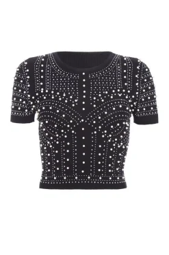 Quiz Going Out Tops|Day Tops>Knit Embellished Crop Top