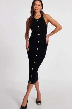 Quiz Workwear|Knitwear>Black Knit Halter Neck Dress