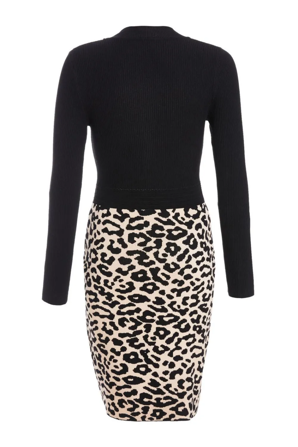 Quiz Knitwear|Casual Clothing>Black Knit Leopard Print Jumper Dress