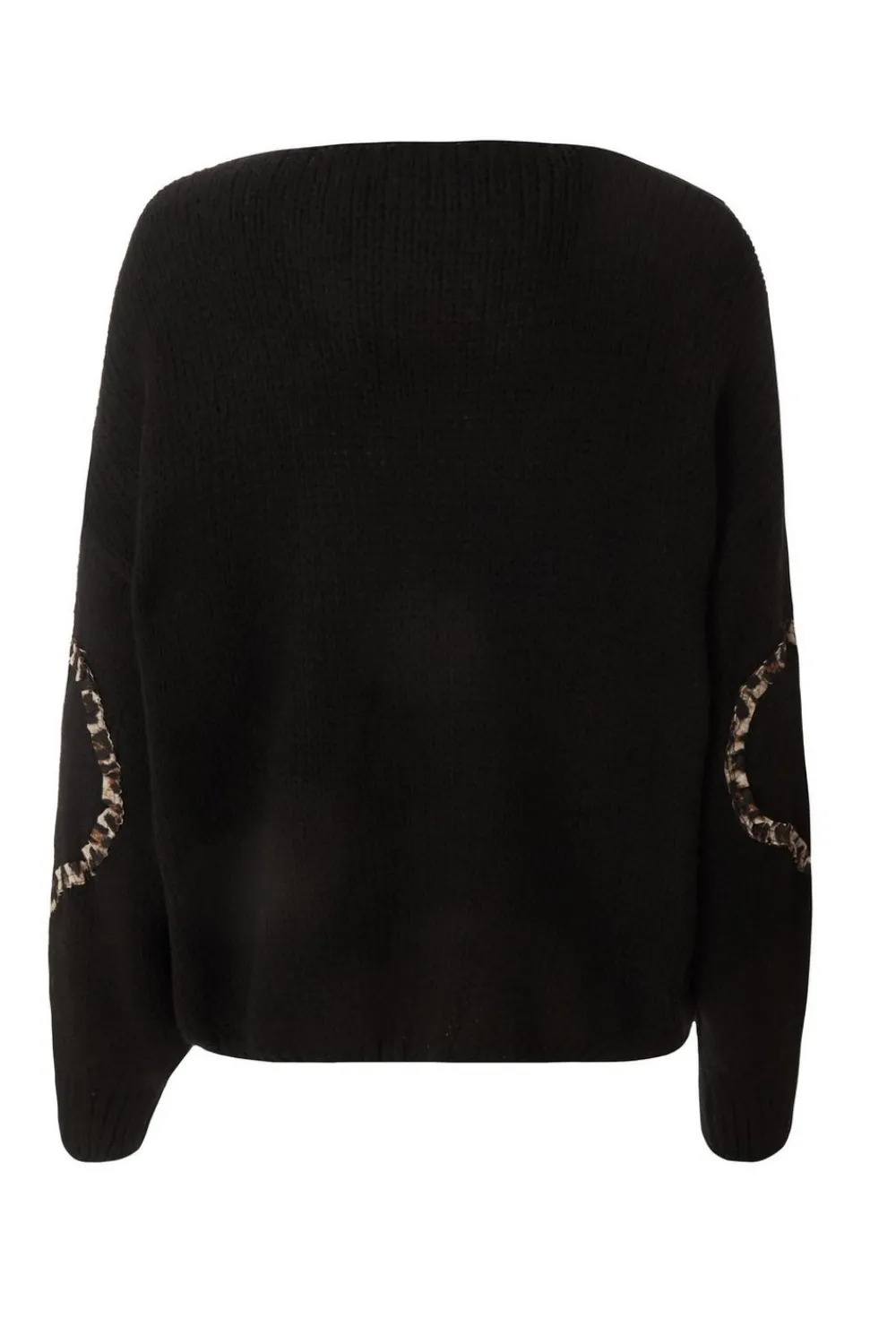 Quiz Tops|Knitwear>Black Knit Leopard Trim Cardigan