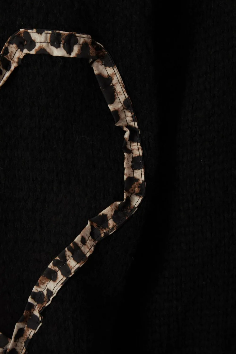 Quiz Tops|Knitwear>Black Knit Leopard Trim Cardigan