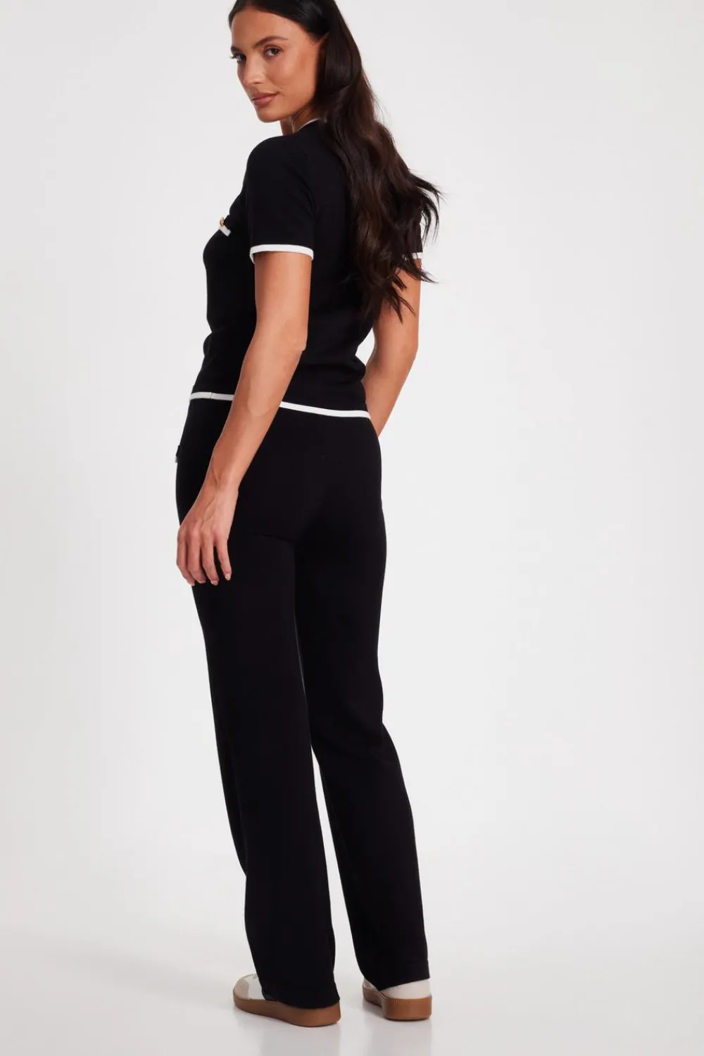 Quiz Workwear|Trousers>Black Knit Palazzo Trousers