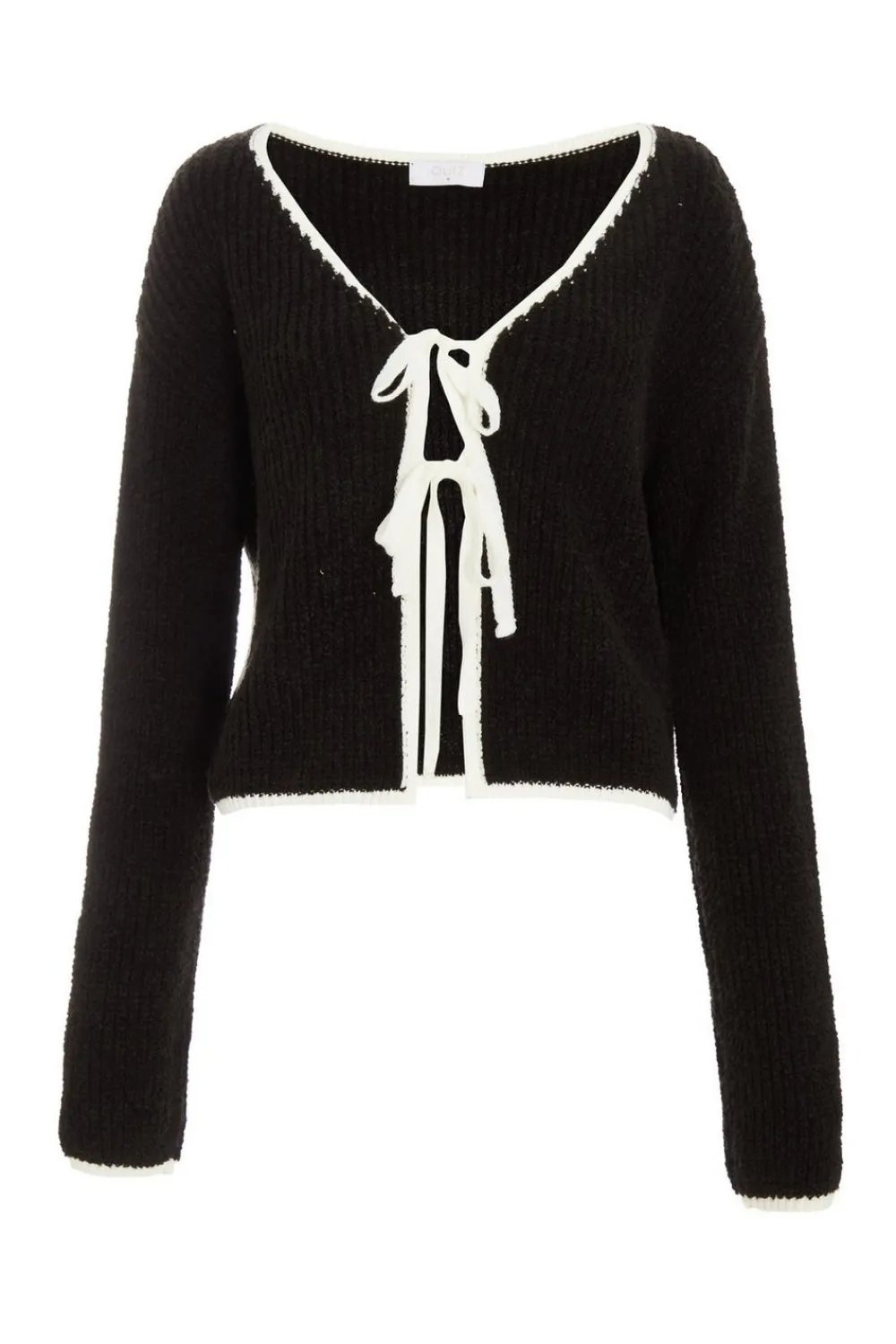 Quiz Tops|Knitwear>Black Knit Tie Front Cardigan