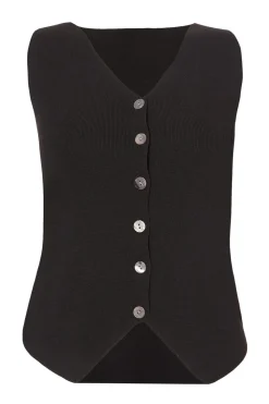 Quiz Waistcoat|Workwear>Black Knitted Button Front Waistcoat