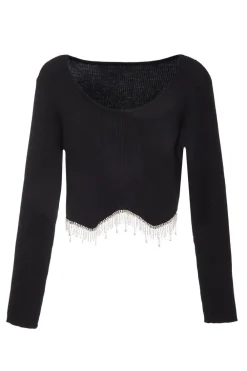 Quiz Crop Tops|Tops>Knitted Diamante Crop Top