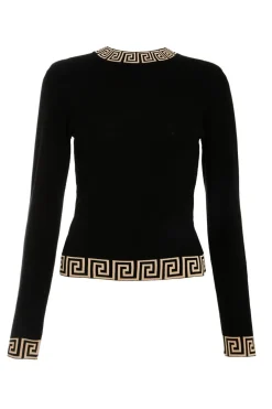 Quiz Tops|Knitwear>Black Knitted Geometric Trim Jumper