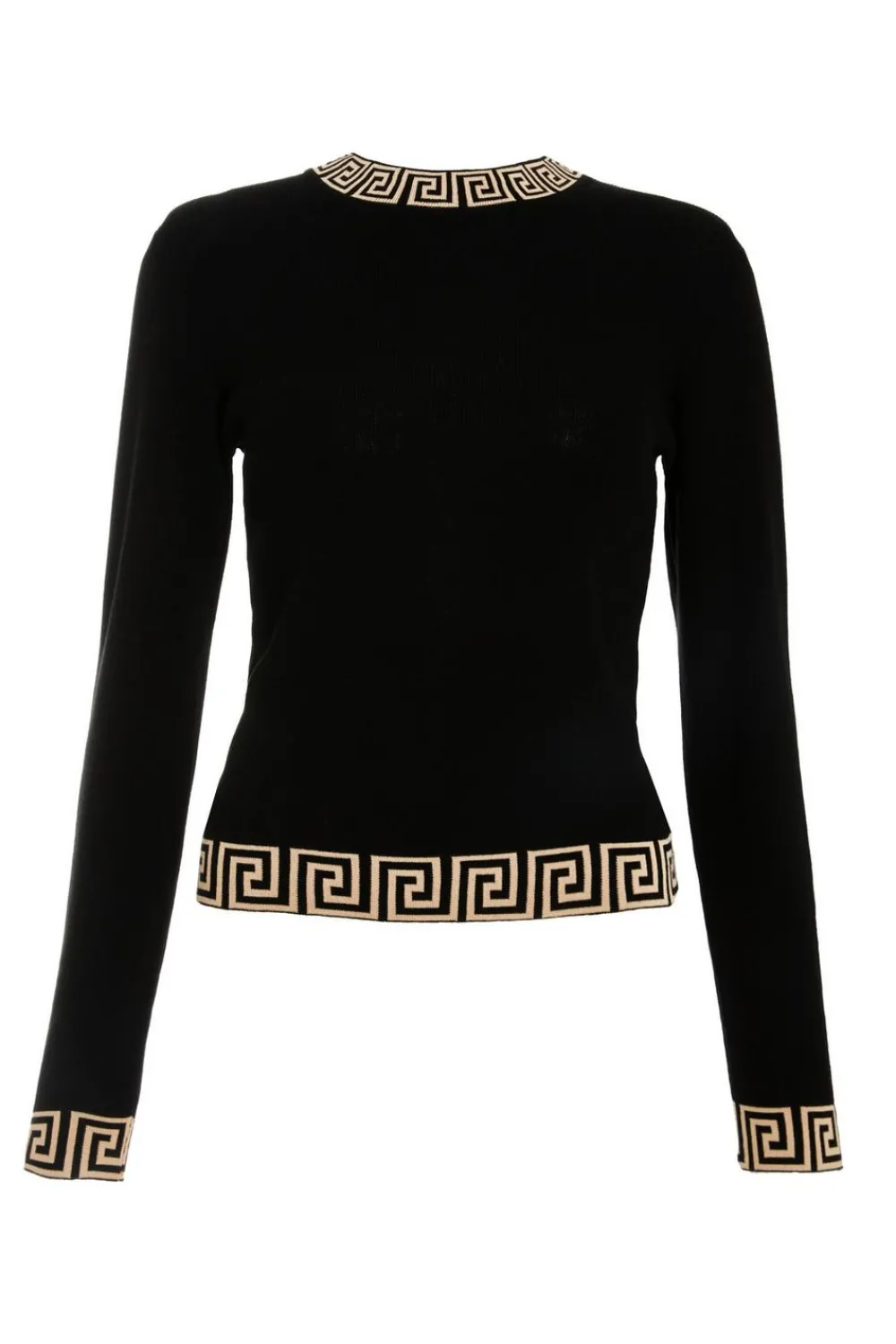 Quiz Tops|Knitwear>Black Knitted Geometric Trim Jumper