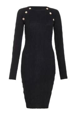 Quiz Workwear|Knitwear>Black Knitted Jacquard Mini Dress