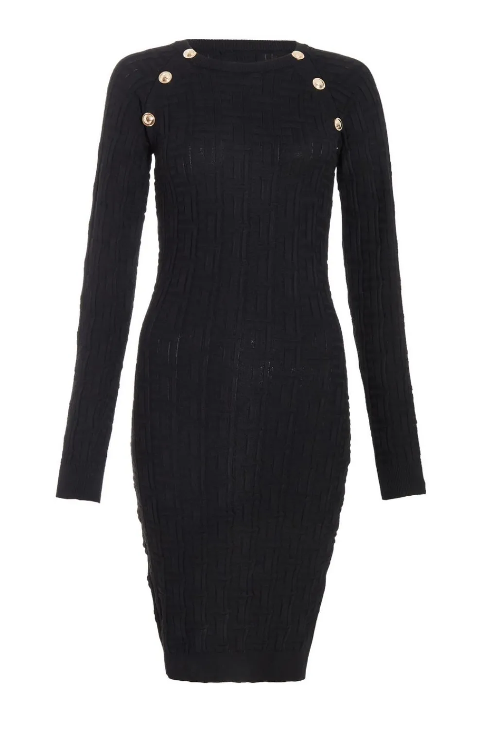 Quiz Workwear|Knitwear>Black Knitted Jacquard Mini Dress