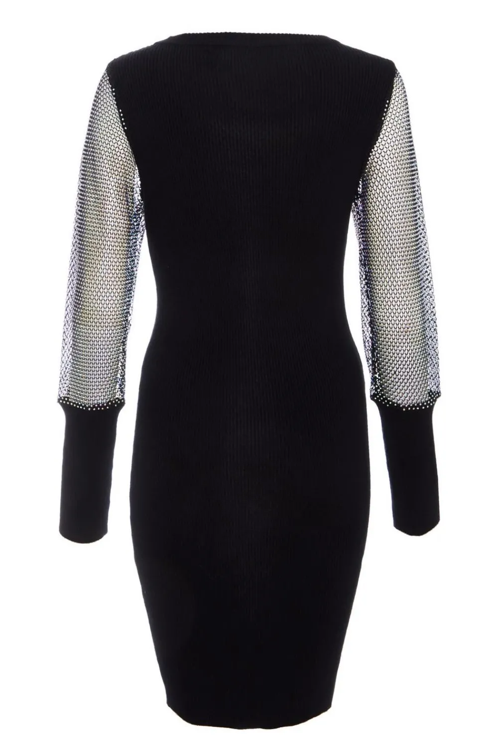 Quiz Mini Dresses|Black Dresses>Black Knitted Mesh Sleeve Dress